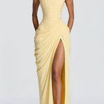 Strapless Tube Ruched Slit Maxi Dress