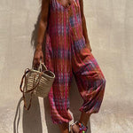 Margovil V Neck Tie Shoulder Pockets Tie Dye Cami Jumpsuit