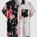 Men's Hawaiian Floral Patchwork Short Sleeve Shirt