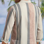 Men's V-neck Striped Print Loose Lapel Cotton Linen Shirt