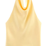 Margovil Chic Halter Cowl Neck Sleeveless Satin Top