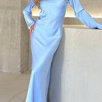 Margovil Round Neck Long Sleeves Satin Maxi Party Dress