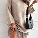 Drop Shoulder Long Sleeves Slouchy Sweater