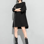 Original Black Zipper Batwing Sleeve Round-Neck Mini Dress