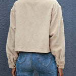 Flap Pockets Turn Down Collar Corduroy Shacket