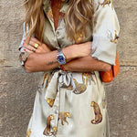 Now Trending Tiger Print Satin Shirt Maxi Dress