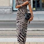 Warm Zebra Print Mirror Velvet Stretch Slim Fit Dress