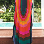 Batwing Sleeves Loose Contrast Color Printed Sun Protection Round-Neck Maxi Dresses