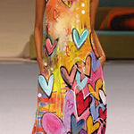 A-Line Loose Heart Print Round-Neck Maxi Dresses