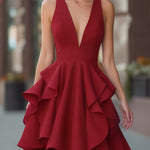 Sleeveless Ruffled V-Neck A-Line Dress