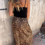Leopard Print Elastic Waist Loose Pocket Wide Leg Pants