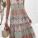 Unique Floral Print Sleeveless Midi Dress