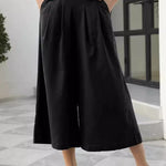 Skirts, Cotton-feel, Elastic Waist, Wide-leg, Nine-point Trousers, Pocket Workwear, Casual Pants, Loose