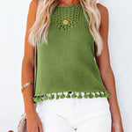 Hollow Out Splice Tassel Tank Top