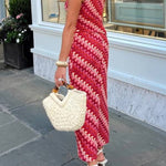 Ansela Knit Wave Unique Print One Shoulder Top and Stretch Maxi Skirt Set