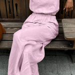 Cotton and Linen Slit Fashionable Two-piece Set