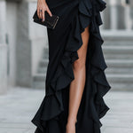 Asymmetric One-Shoulder Ruffle Slit Evening Dress