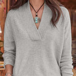 V-neck pullover solid color loose long-sleeved top