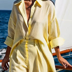 Long Sleeves Loose Solid Color Split-Joint Lapel Blouses&Shirts Tops