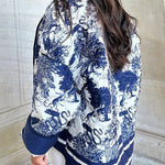 Romantic Songs Porcelain Ink Printed Pocket Quilted Cotton Kimono Jacket