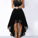 A-Line High Waisted Pleated See-Through Split-Joint Tied Waist Round-Neck Maxi Dresses