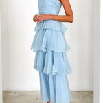 Margovil Strapless Ruffle Layered Maxi Dress