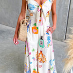 Adjustable Strap Tie Knot Front Unique Print Wide Leg Jumpsuit