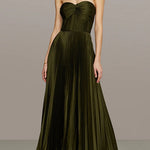 Strapless Twist Front Pleated Swing Maxi Dress