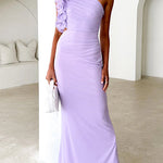 Frill One Shoulder Cut Out Mesh Overlay Bodycon Maxi Dress