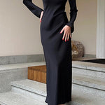 Margovil Round Neck Long Sleeves Satin Maxi Party Dress