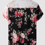 Men's Hawaiian Floral Patchwork Short Sleeve Shirt Swimming Shorts Set