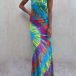 Margovil Sleeveless Halter Backless Maxi Tie Dye Dress