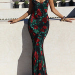 Margovil Spaghetti Strap Open Back Floral Print Maxi Dress