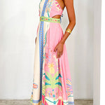 Halter Lace-up Backless Rio Print Maxi Dress
