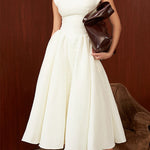 Margovil Cap Sleeves Open Back Waisted Swing Midi Dress