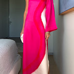 Margovil One Shoulder Long Sleeve Side Slit Tie Dye Maxi Dress
