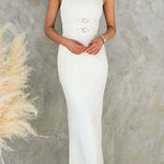 Halter Sleeveless Back Slit Waisted Maxi Dress