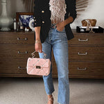 Margovil Lapel Double Breasted Open Front Blazer Jacket