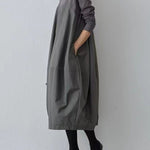 Long Sleeves Loose Split-Joint Round-Neck Midi Dresses