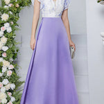 High Waisted Petal Sleeves Printed Split-Joint Deep V-Neck Maxi Dresses