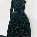 A-Line High Waisted Sequined Split-Joint Zipper Round-Neck Maxi Dresses