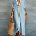 Loose Short Sleeves Buttoned Pockets Split-Joint Lapel Maxi Dresses