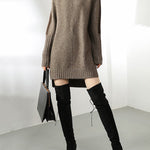 Loose Long Sleeves Contrast Color Half Turtleneck Sweater Dresses