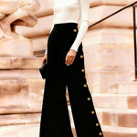 High Waisted Loose Buttoned Contrast Color Split-Joint Blazer Pants