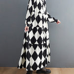 A-Line Long Sleeves Buttoned Plaid Polo Midi Dresses