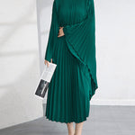 Batwing Sleeves Loose Pleated Solid Color Maxi Dresses