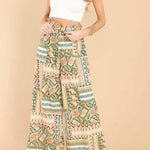 Drawstring high waist drape wide-leg straight-leg pants