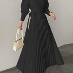 Asymmetric Pleated Solid Color Lapel Maxi Dresses Shirt Dress