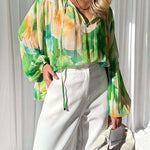 New autumn and winter temperament V-neck printed long-sleeved shirt