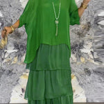 Solid Color Crew Neck Loose Tiered Maxi Dress
